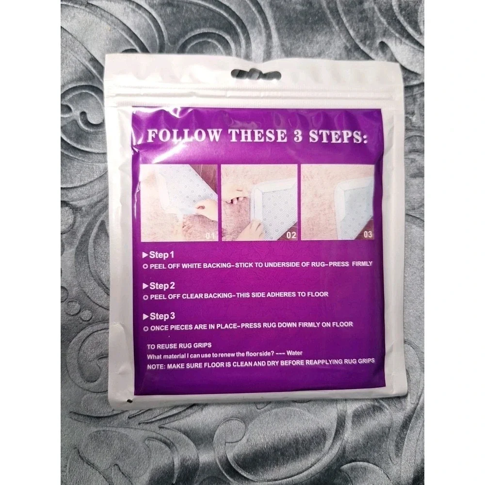 Anti-Slip Rug Grips, Reusable, Removable, Washable, 12 pieces
